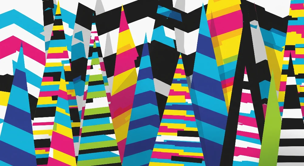 Papel de parede crianç | Munți colorați și modele geometrice vii