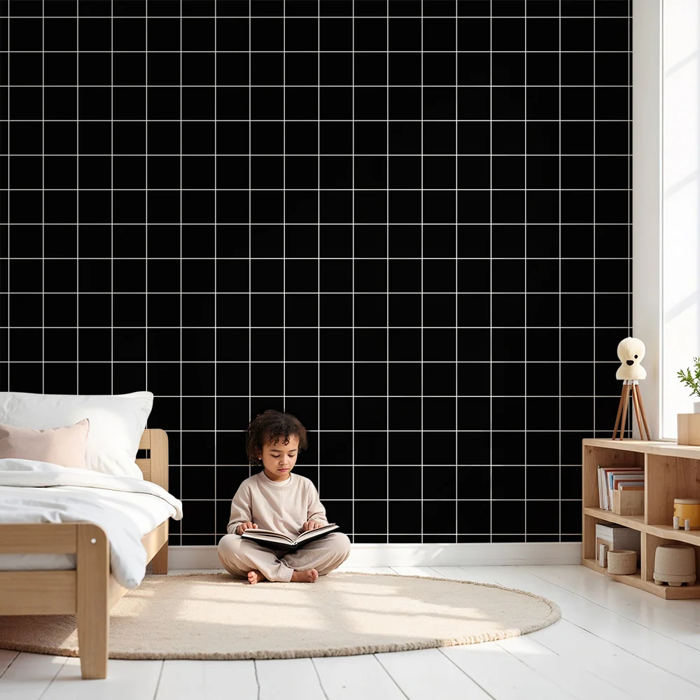 Papel de parede crianç | Padrão geométrico preto e branco com azulejos