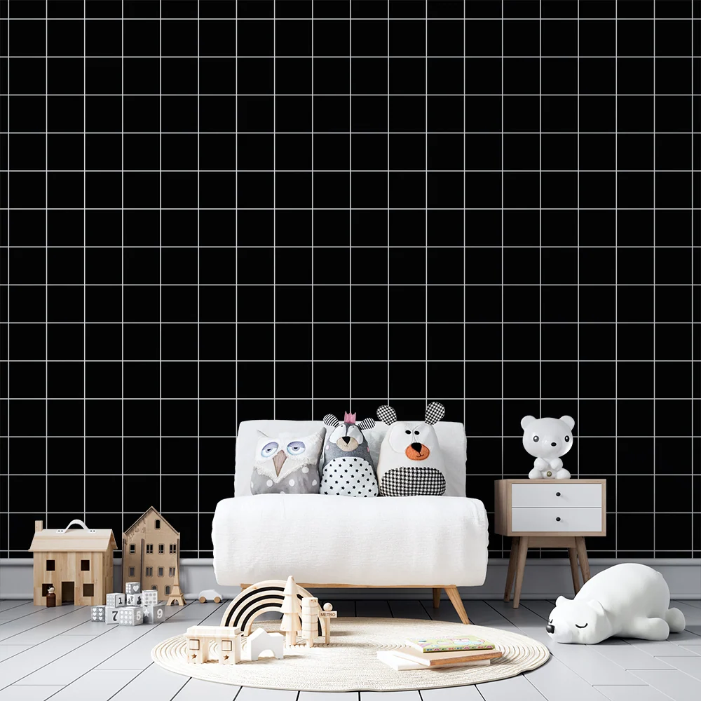 Papel de parede crianç | Padrão geométrico preto e branco com azulejos