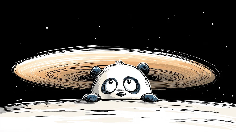 Papel de parede crianç | Panda curioso no espaço com Saturno ao fundo