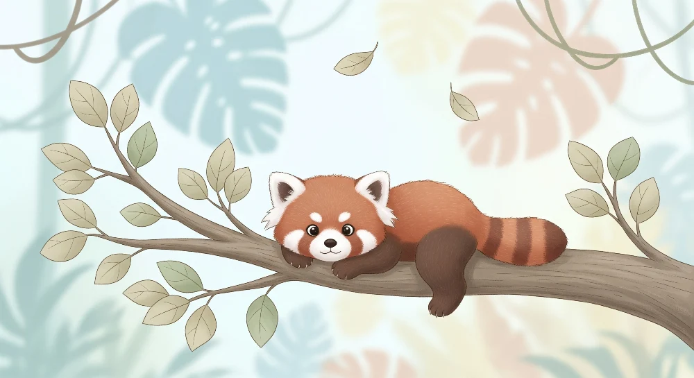 Papel de parede crianç | Panda fofo vermelho em um galho