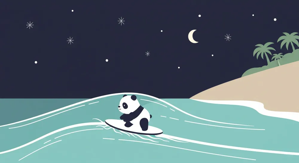 Papel de parede crianç | Panda surfând sub stele
