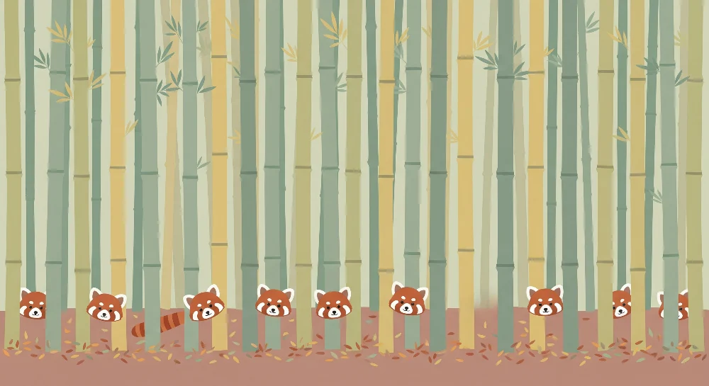 Papel de parede crianç | Pandas roșii jucauși într-o pădure de bambus