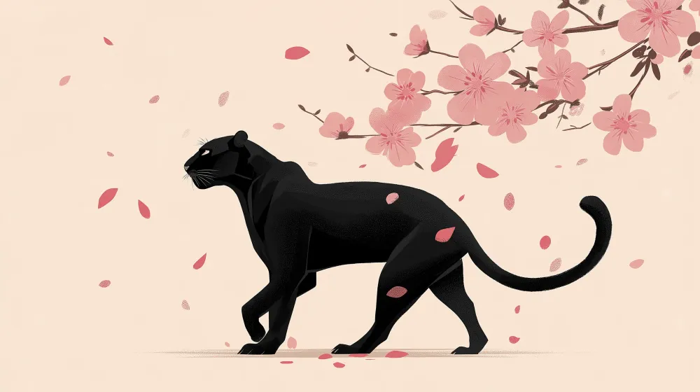 Papel de parede crianç | Pantera eleganta sub florile de cires