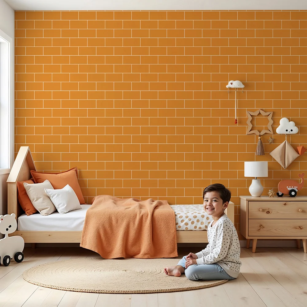 Papel de parede crianç | Parede de tijolo laranja acolhedora