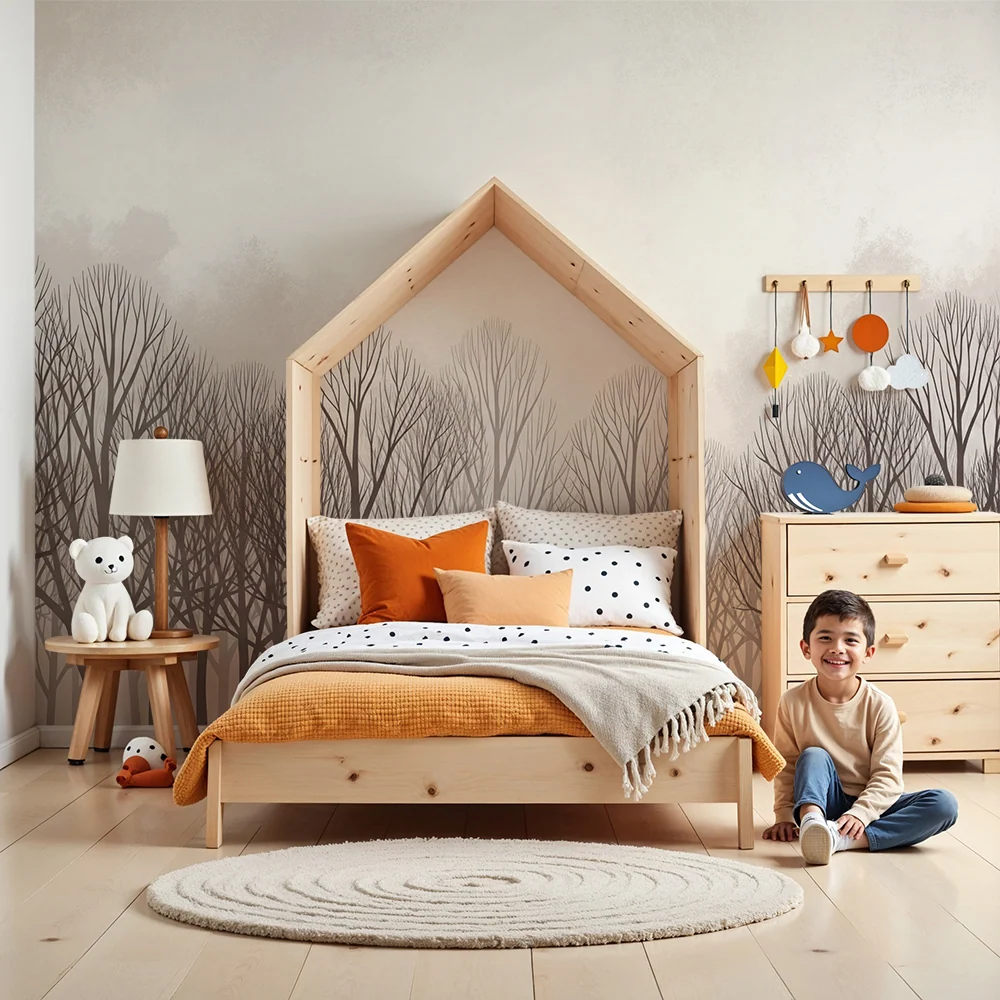 Papel de parede crianç | Pădure ceață cu arbori eleganți
