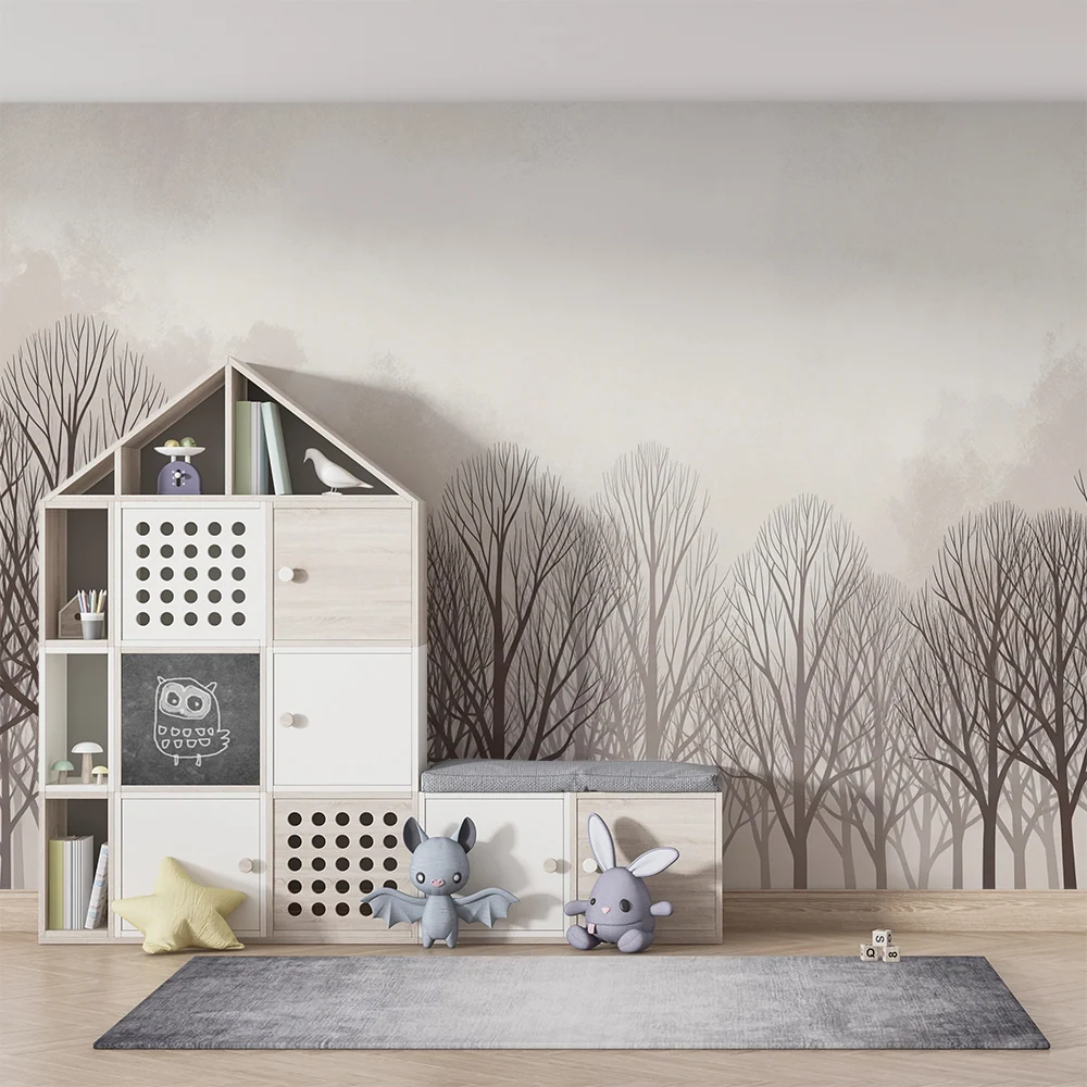 Papel de parede crianç | Pădure ceață cu arbori eleganți