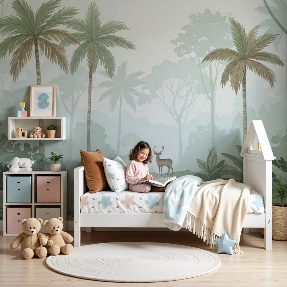 Papel de parede crianç | Pădure tropicală liniștită cu cerb