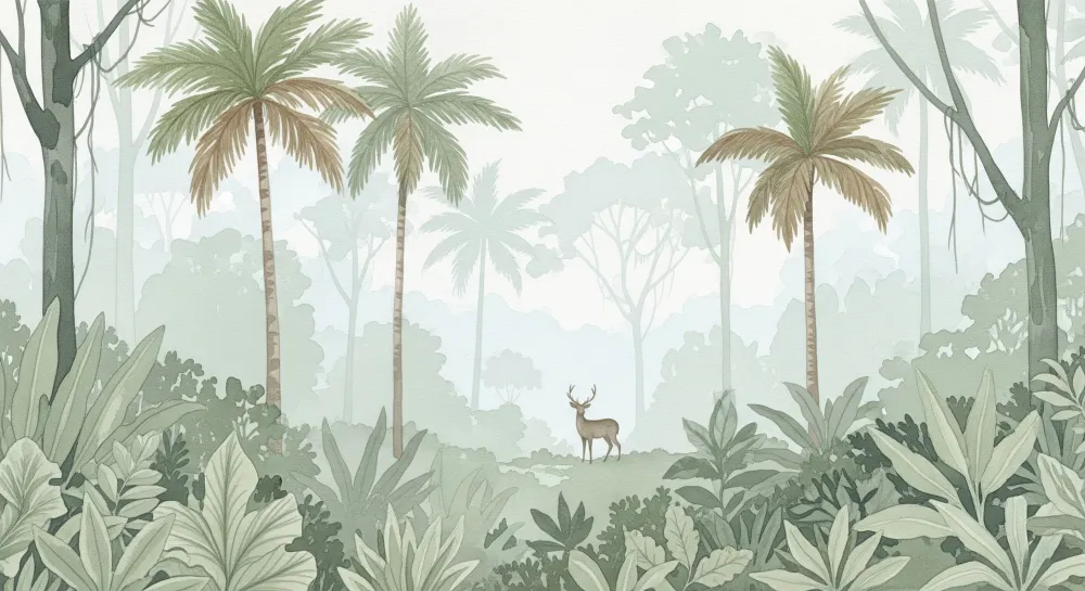 Papel de parede crianç | Pădure tropicală liniștită cu cerb