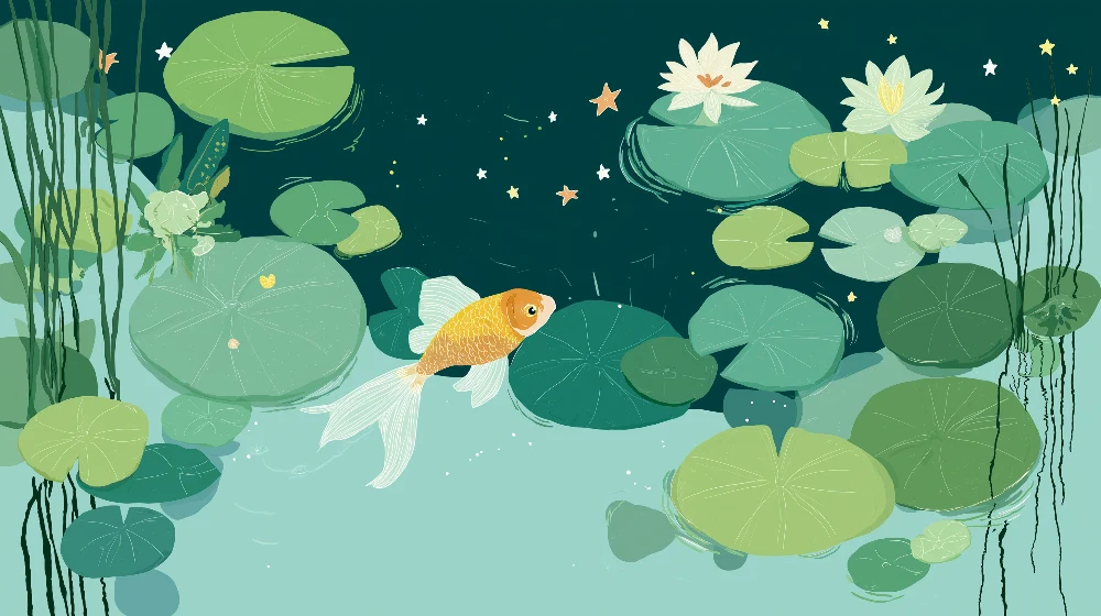 Papel de parede crianç | Peixe dourado e nenúfares em um lago tranquilo