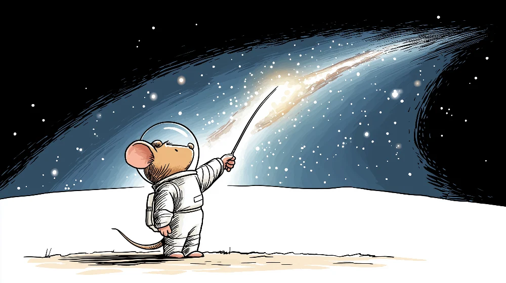 Papel de parede crianç | Pequeno rato astronauta explorando o universo estrelado
