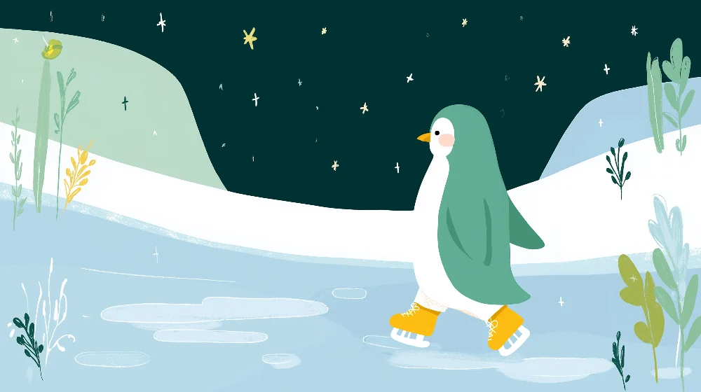 Papel de parede crianç | Pingüim patinando sob as estrelas