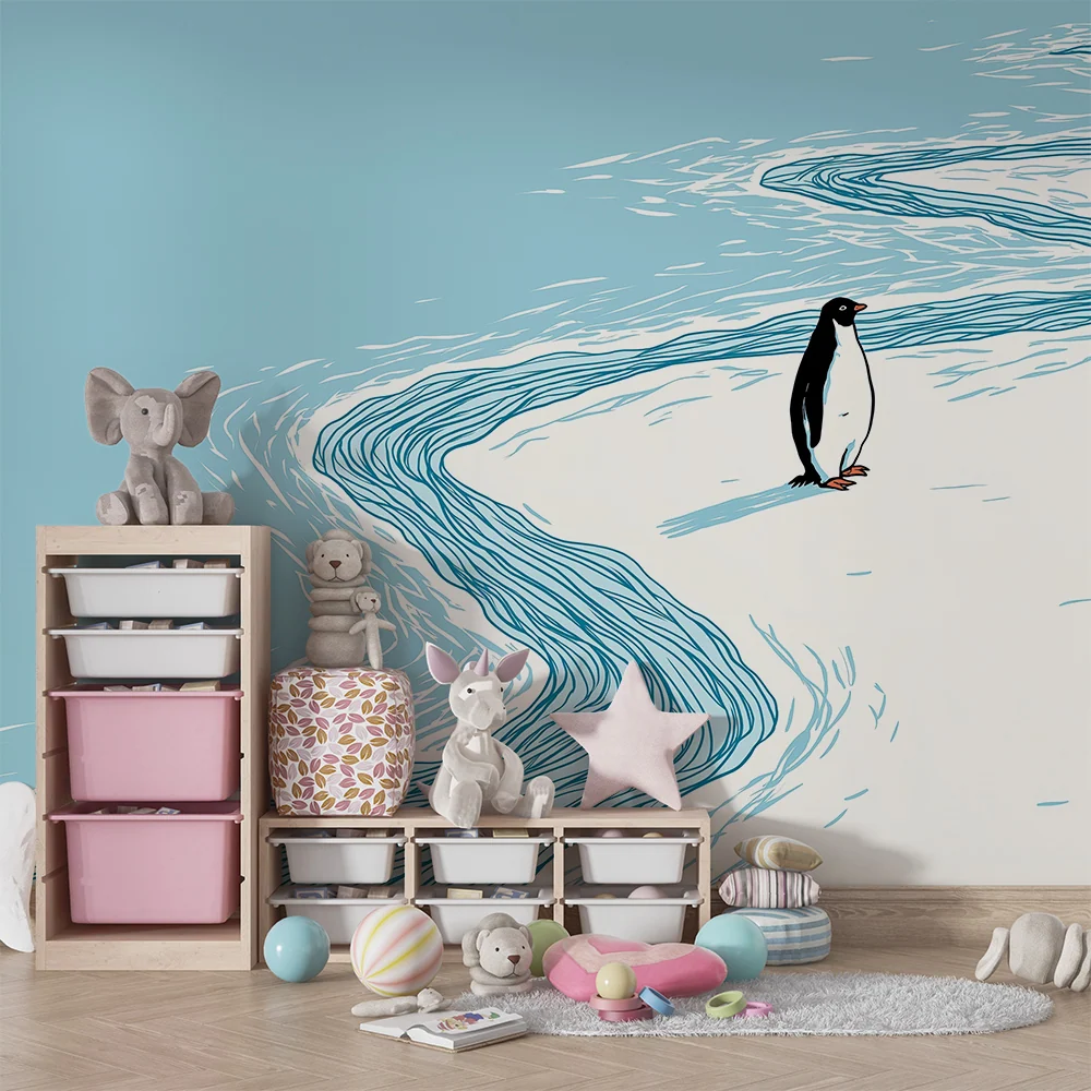 Papel de parede crianç | Pinguim solitário em uma paisagem congelada
