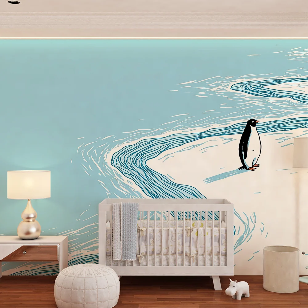 Papel de parede crianç | Pinguim solitário em uma paisagem congelada