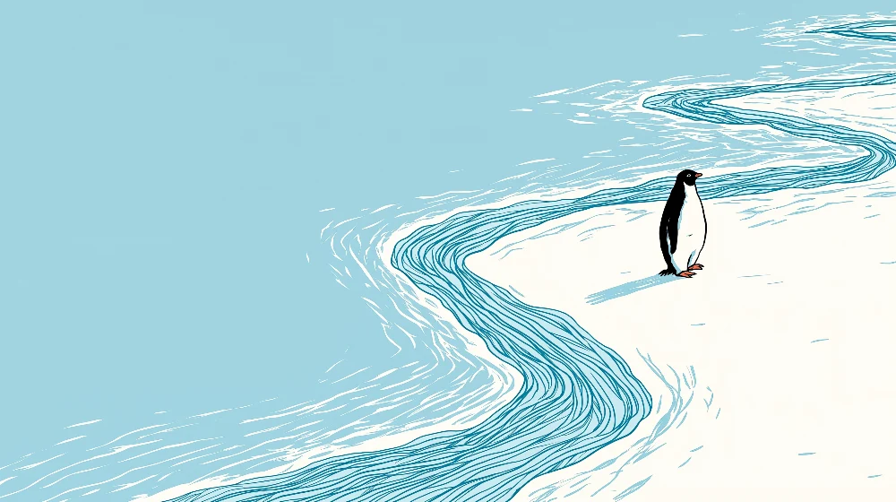 Papel de parede crianç | Pinguim solitário em uma paisagem congelada