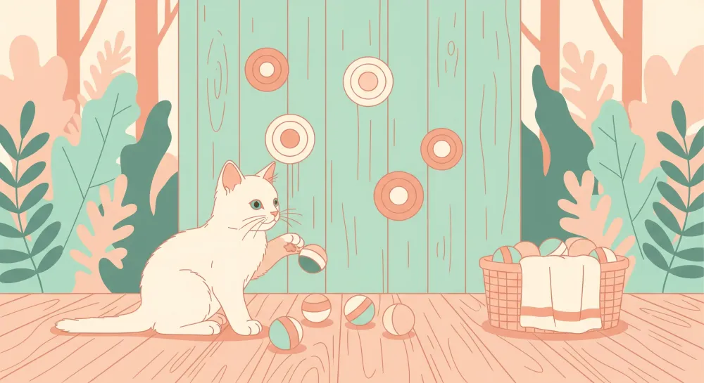 Papel de parede crianç | Pisica jucausa si bile colorate intr-un decor ludic