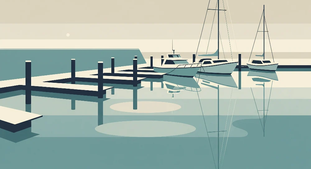 Papel de parede crianç | Port calmo com barcos e reflexos aquáticos