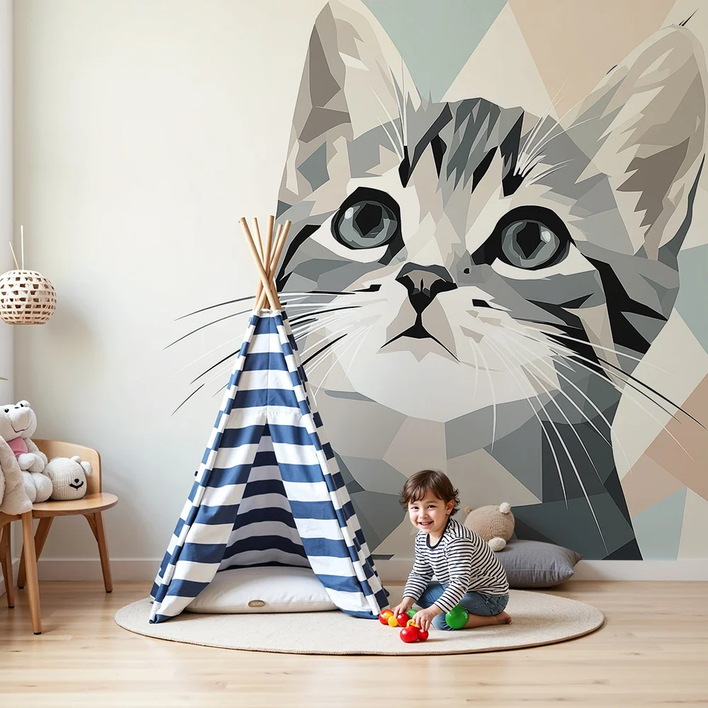 Papel de parede crianç | Portret modern al unui pisoi cu ochi expresivi