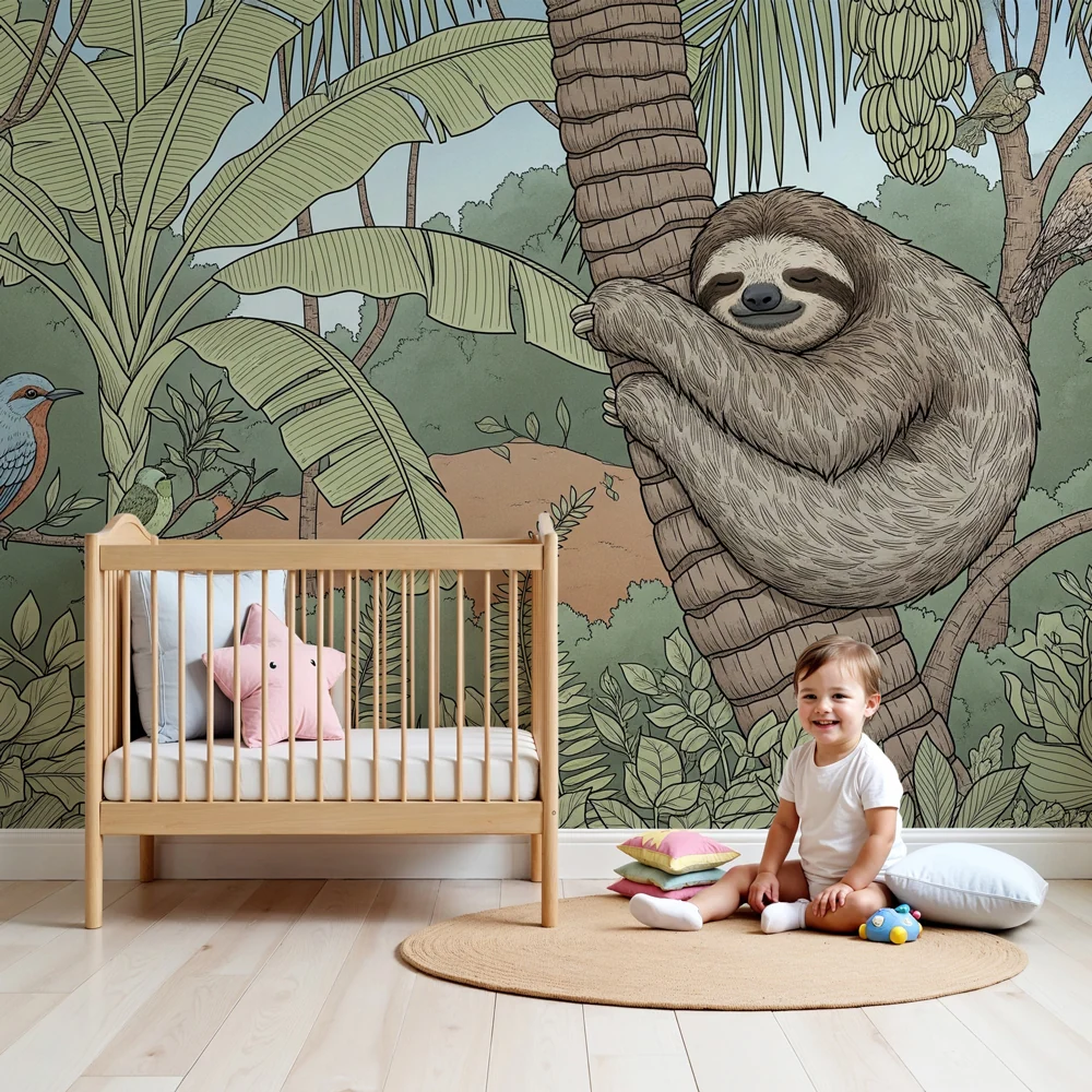Papel de parede crianç | Preguiçoso e selva tropical