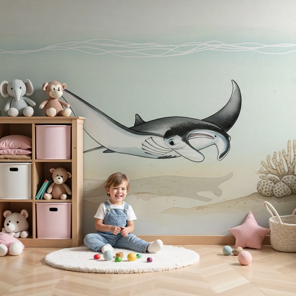 Papel de parede crianç | Raia manta no seu habitat marinho