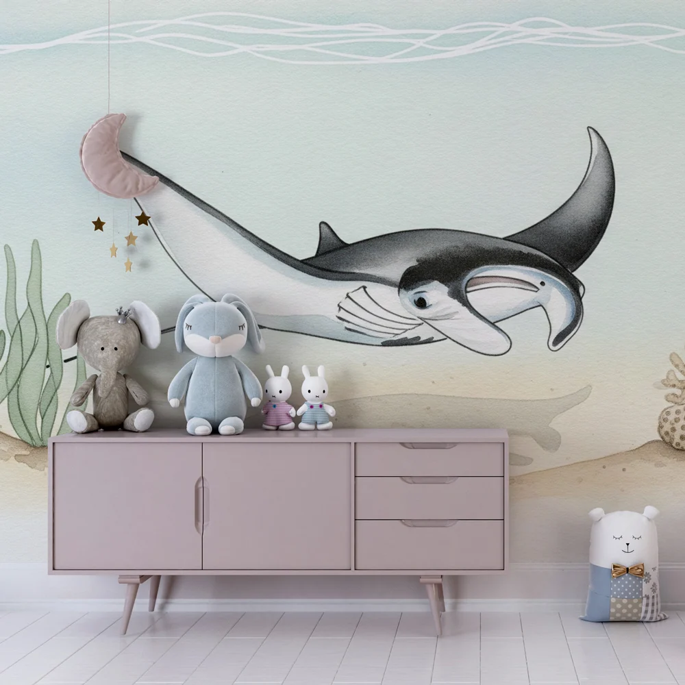 Papel de parede crianç | Raia manta no seu habitat marinho