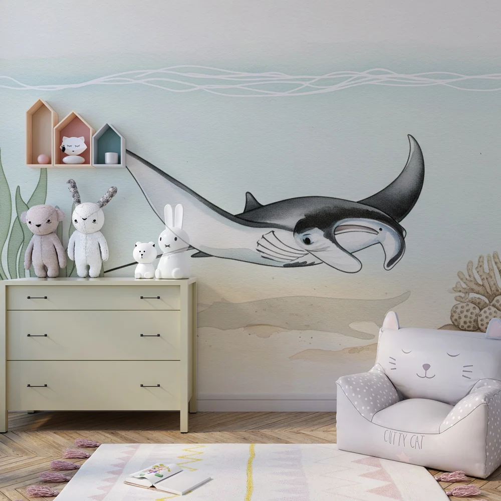 Papel de parede crianç | Raia manta no seu habitat marinho