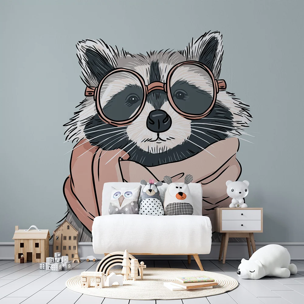 Papel de parede crianç | Ratão lavável com óculos e cachecol