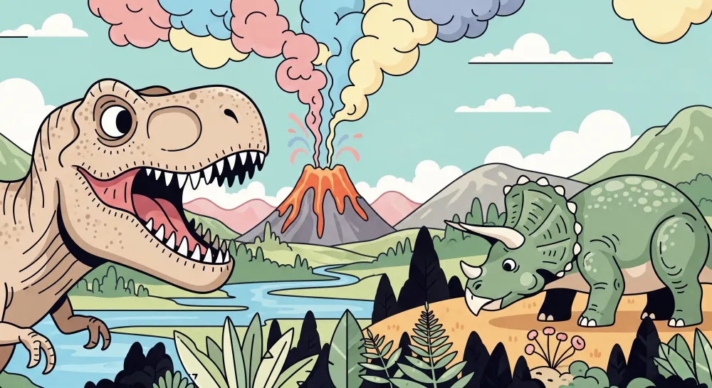 Papel de parede crianç | T Rex e vulcão multicolor