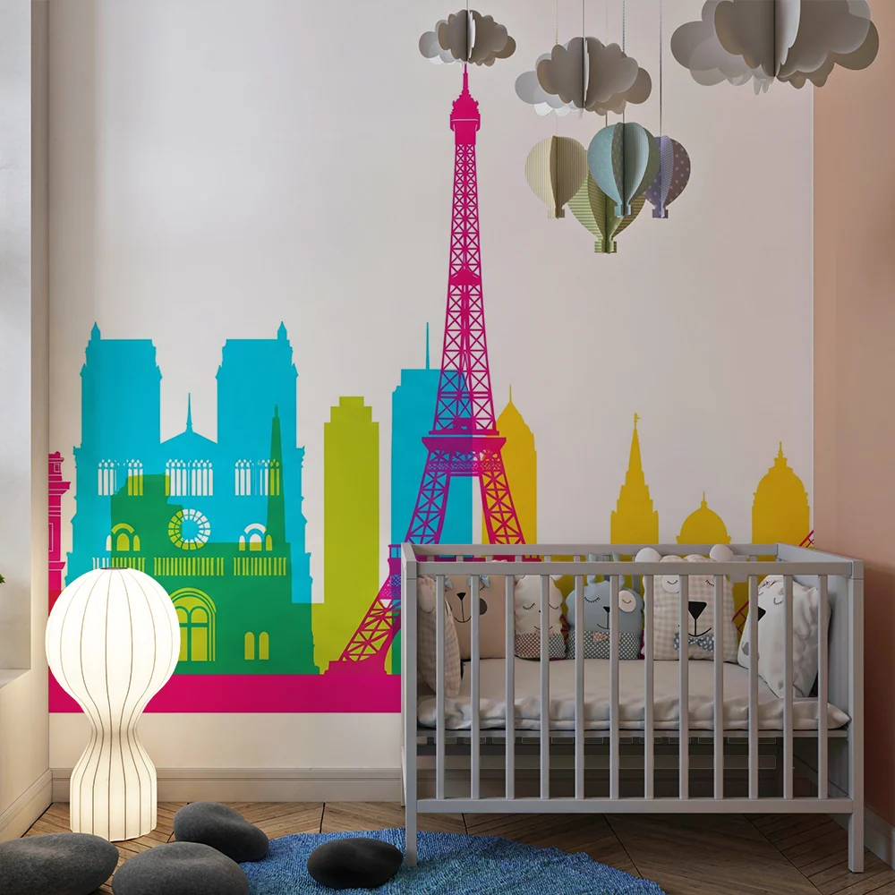 Papel de parede crianç | Siluete colorate ale monumentelor emblematice din Paris