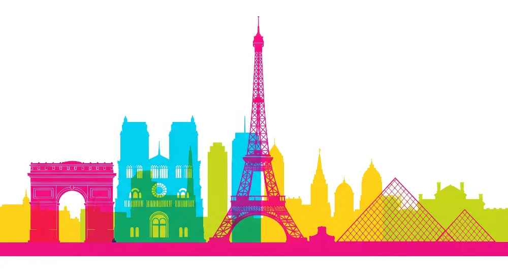 Papel de parede crianç | Siluete colorate ale monumentelor emblematice din Paris