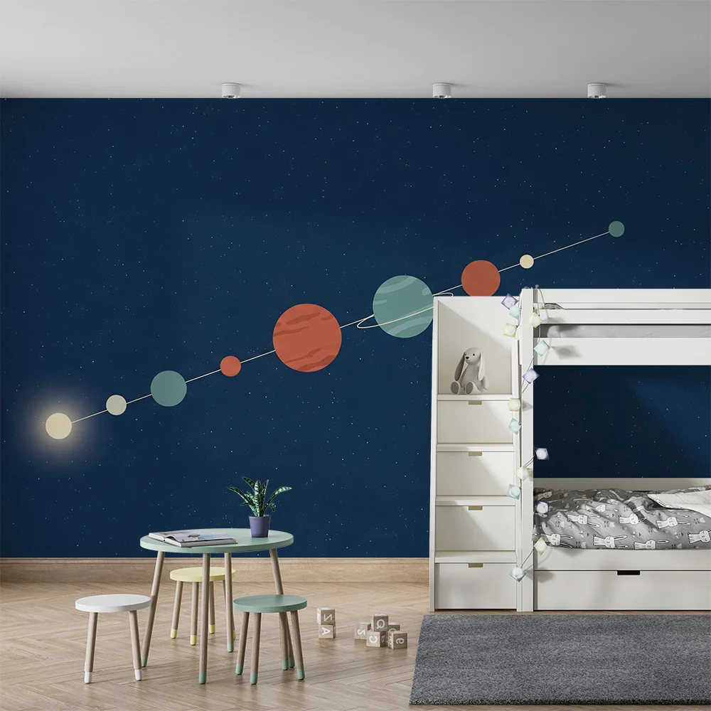 Papel de parede crianç | Sistem solar colorat cu planete stilizate