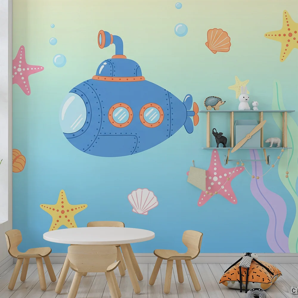 Papel de parede crianç | Submarin colorat explorând lumea subacvatică