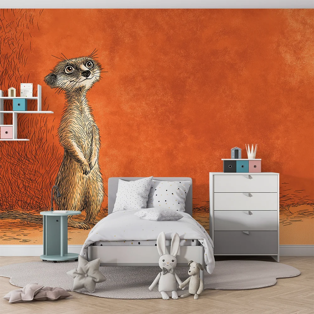 Papel de parede crianç | Suricata curiosa em fundo laranja