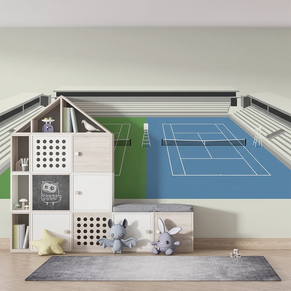 Papel de parede crianç | Teren de tenis stilizat cu tribune moderne