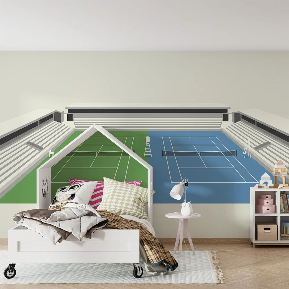 Papel de parede crianç | Teren de tenis stilizat cu tribune moderne