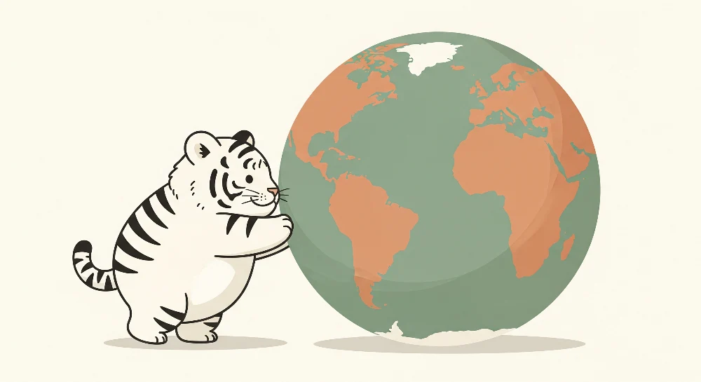 Papel de parede crianç | Tigre simpático segurando o globo terrestre