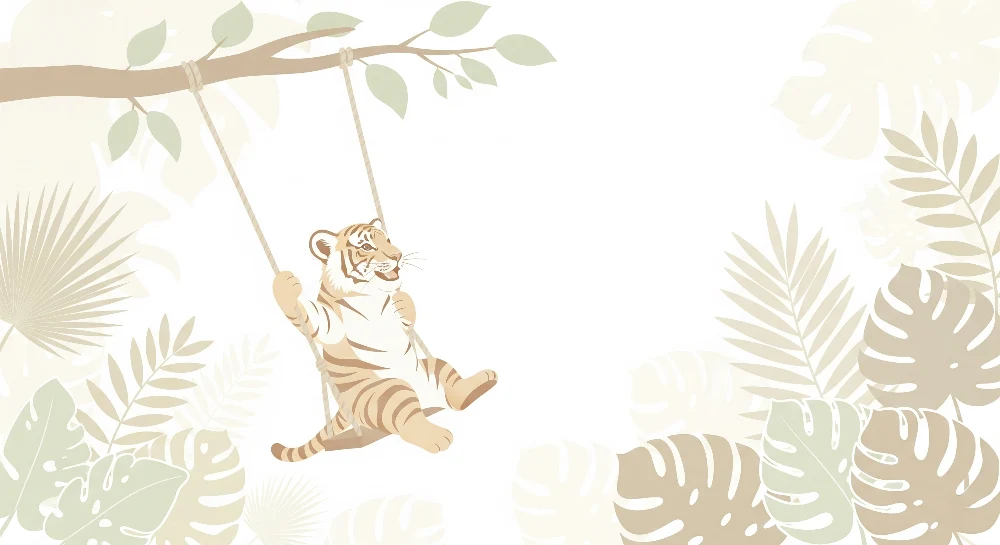 Papel de parede crianç | Tigre travesso em um balanço