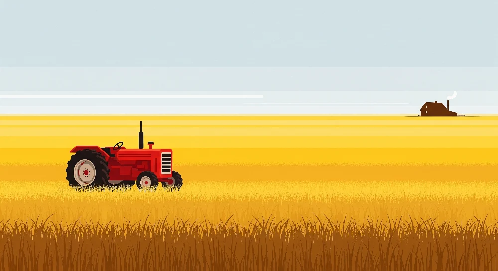 Papel de parede crianç | Tractor roșu într-un câmp aurit