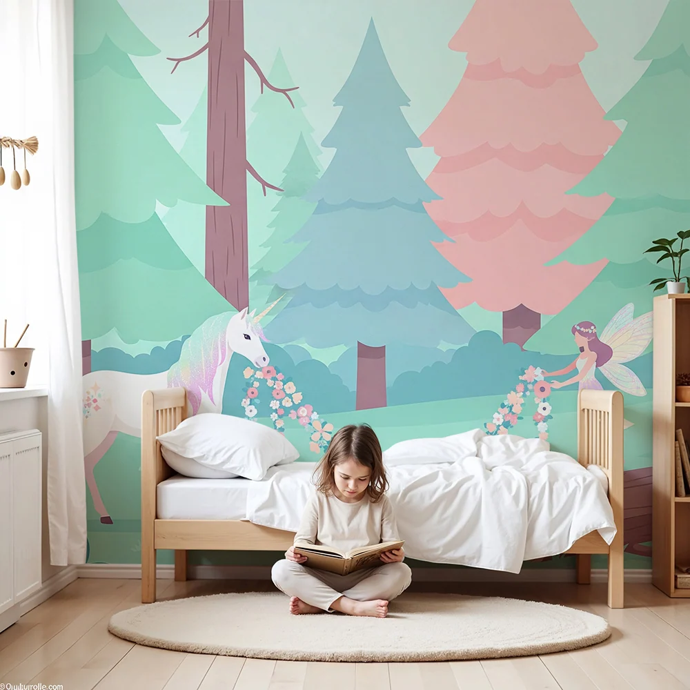 Papel de parede crianç | Unicorn magic and enchanted forest