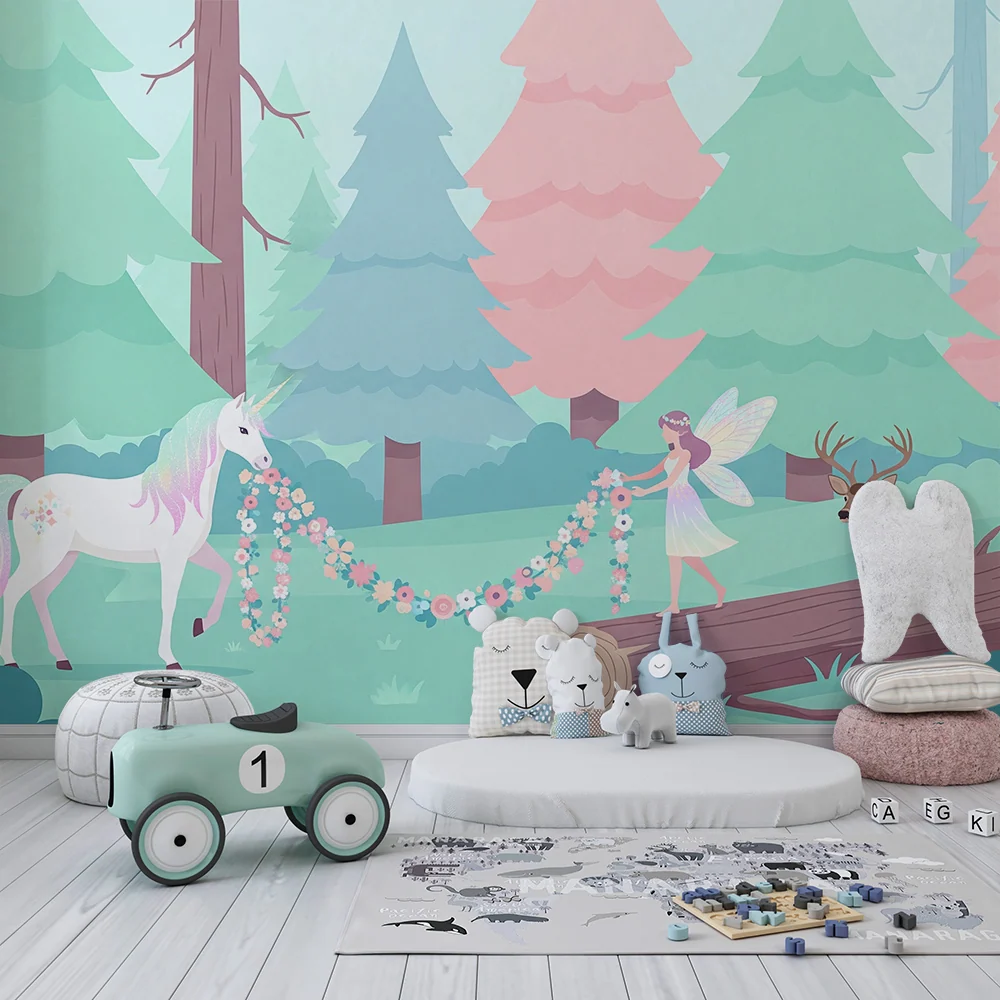 Papel de parede crianç | Unicorn magic and enchanted forest