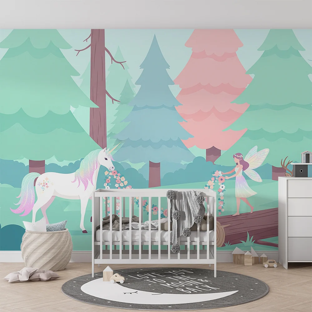Papel de parede crianç | Unicorn magic and enchanted forest