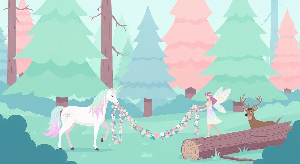 Papel de parede crianç | Unicorn magic and enchanted forest