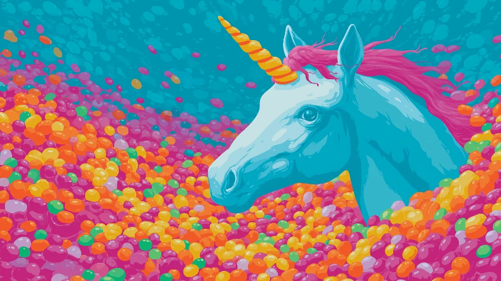 Papel de parede crianç | Unicorn magic surrounded colorful candies