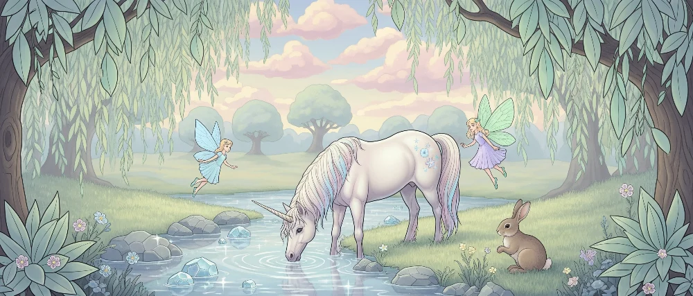 Papel de parede crianç | Unicorn încântat cu zâne și natură magică