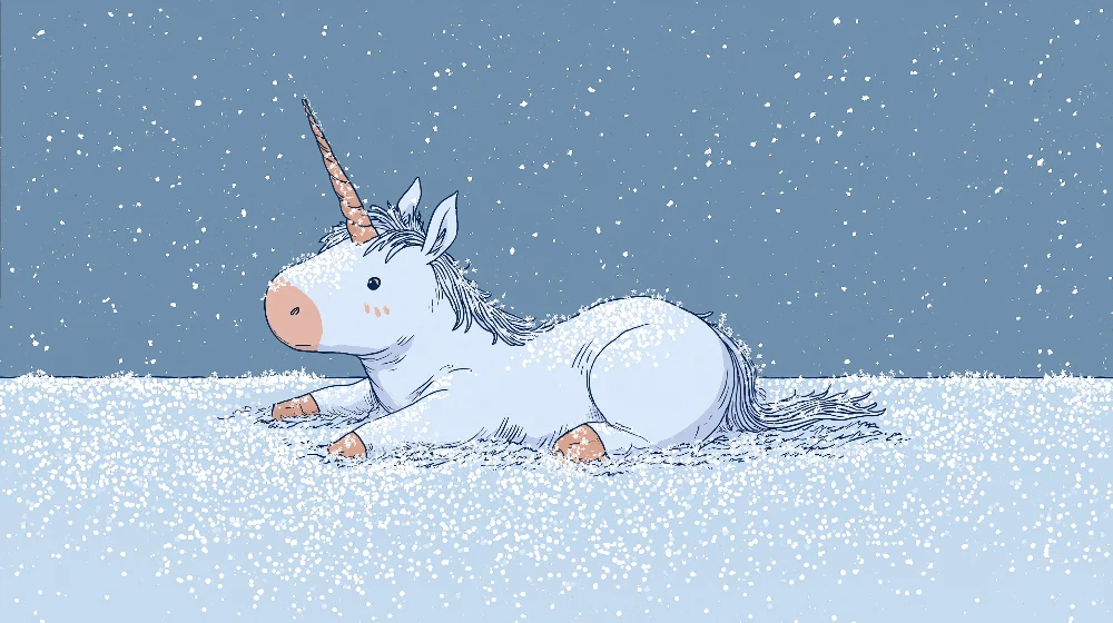 Papel de parede crianç | Unicorno adorabil em um cenário nevado