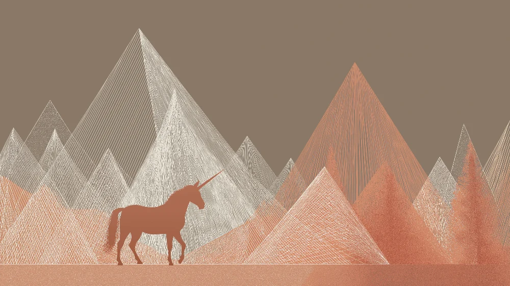 Papel de parede crianç | Unicornul măreț în mijlocul munților stilizați