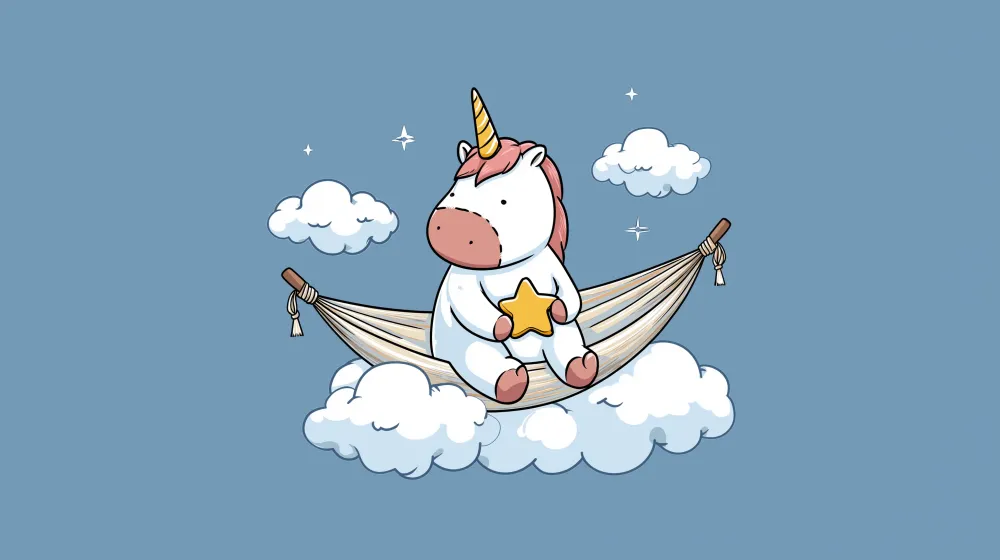 Papel de parede crianç | Unicornul visător într-un hamac în mijlocul norilor