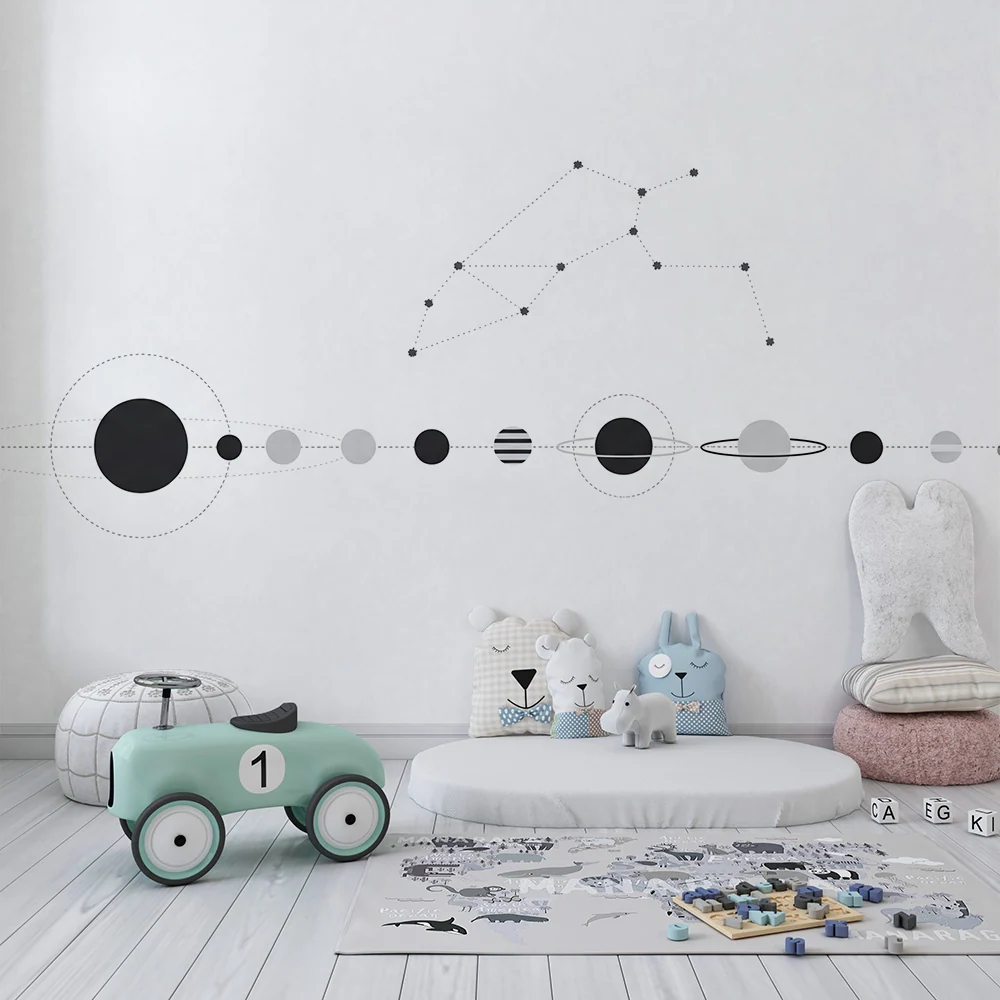 Papel de parede crianç | Univers cosmic minimalist cu planete și constelații