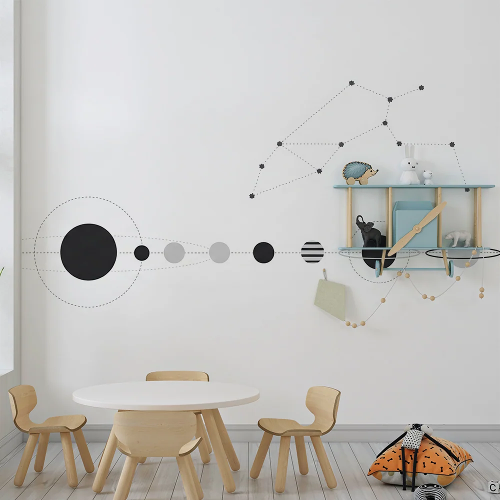 Papel de parede crianç | Univers cosmic minimalist cu planete și constelații