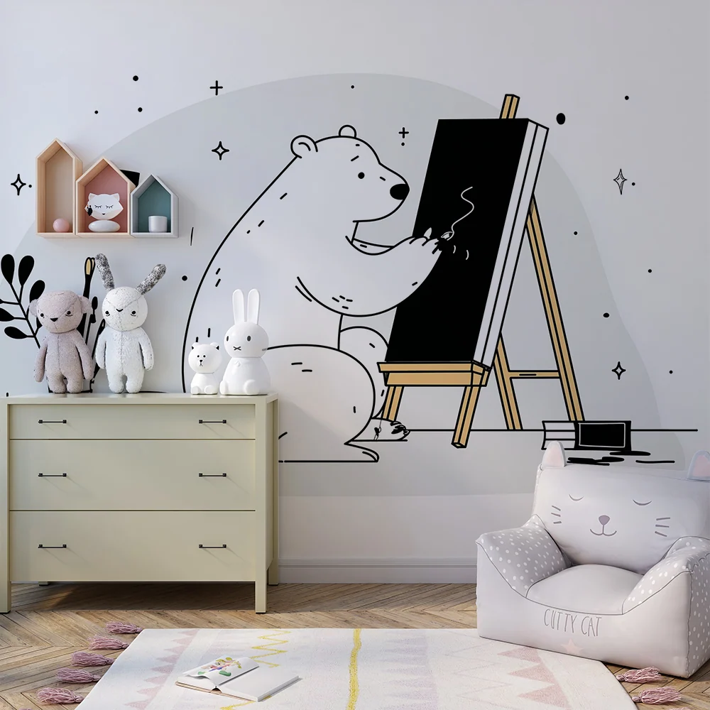Papel de parede crianç | Urs artist creativ în faț unui chevalet